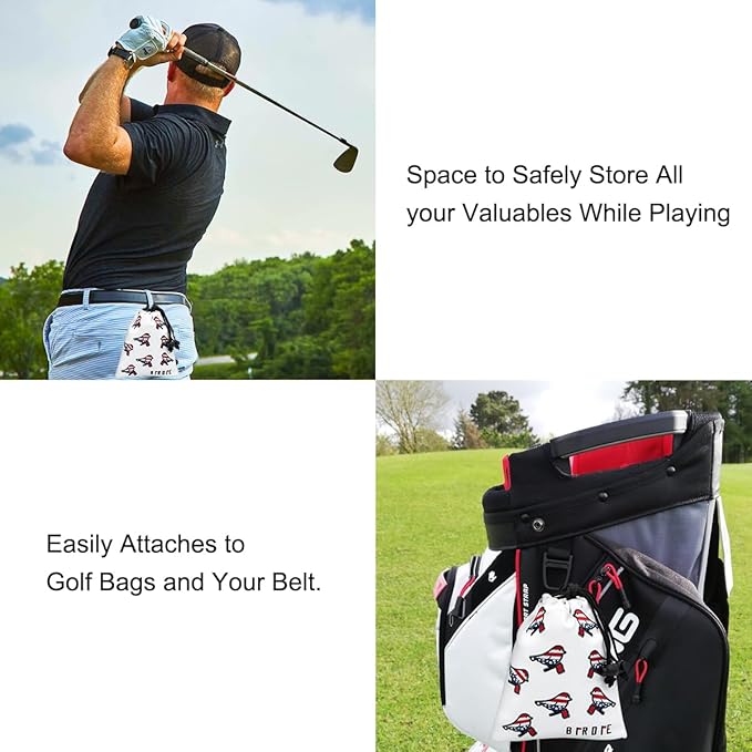 Golf Valuables Pouch, Leather Golf Tee Pouch with Drawstring Closure Golf Ball Tee Handbag Portable Golf Accessories