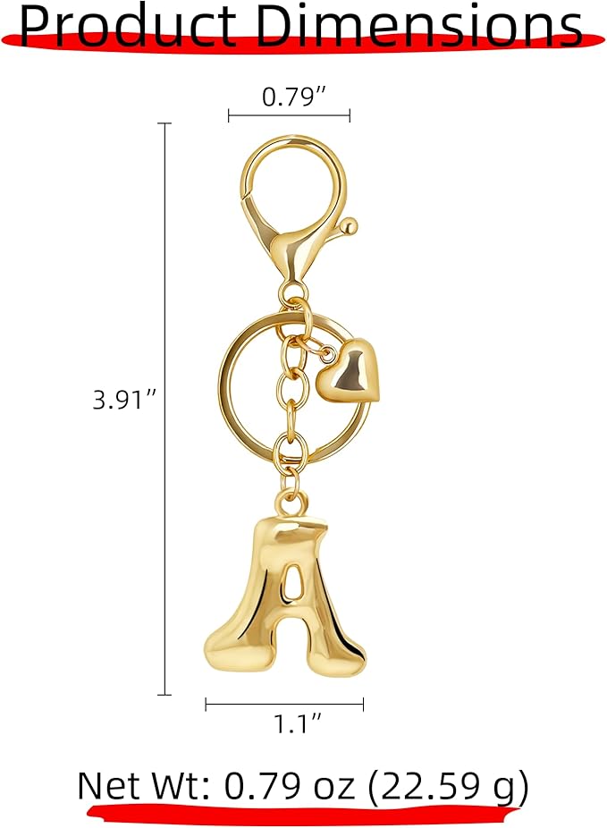 Gold Bubble Heart, Cherry, Bow & More Designs Letter Initial Keychain Bag Charms – Cute Purse Charms for Handbags