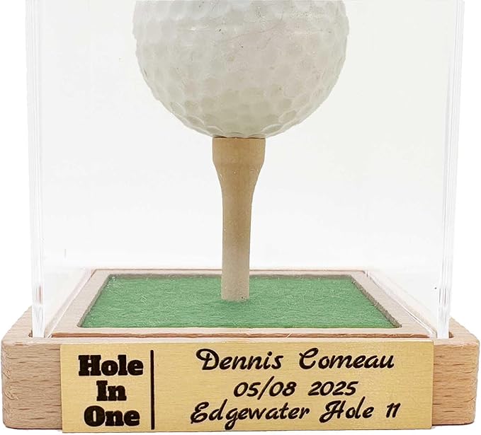Custom Golf Ball Display Case - Hole in One Plaque Engraved Brass Plate 2.4" x 0.6"