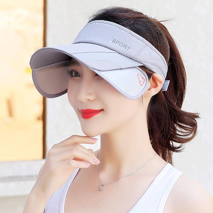 Summer Sun Visor Hat - Women Adjustable Golf Cap with Retractable Brim, UV Protection Beach/Tennis Sport Hat