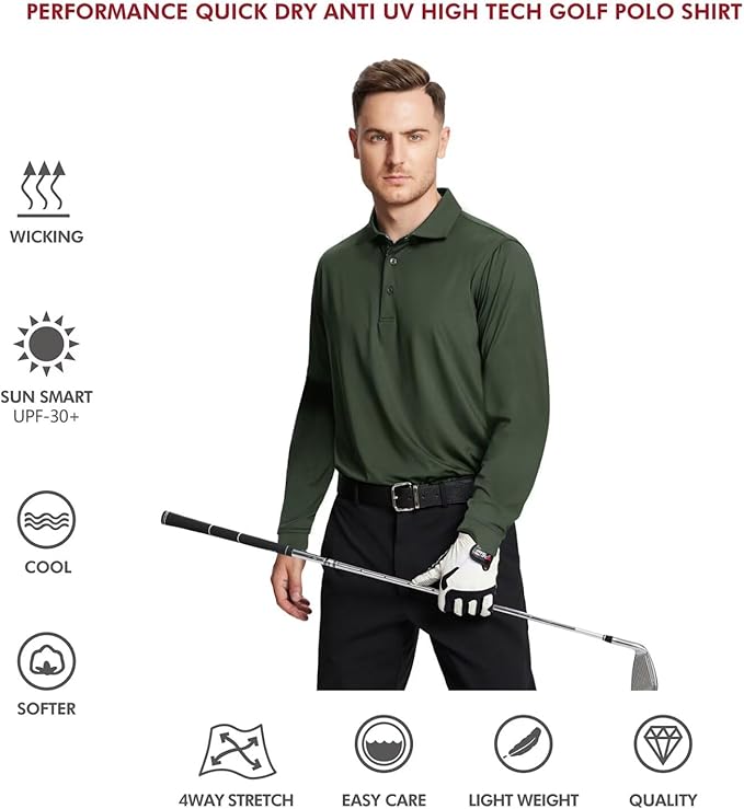 Mens Polo Shirts Short and Long Sleeve Casual Solid Stylish Dry Fit Performance Designed Collared Golf Polo Shirts for Men