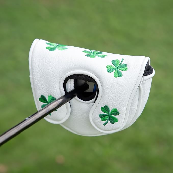 Golf Mallet Putter Cover Head Cover, Magnetic Closure Lucky Clover Design Premium Leather Golf Headcovers Golf Mallet Putter Cover Fits for OZ1 MEZZ 1 MEZZ1 MAX Putter