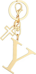 Gold Initial Keychain for Women A-Z Letter Cross Keychains Alphabet Key Chain bag Accessories Gift for Christian