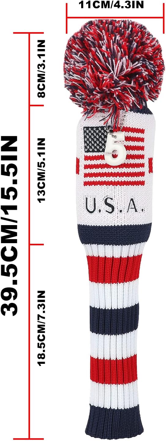 Craftsman Golf Knit Pom Pom 3pcs Headcover Set Vintange Sock Covers for Driver and Woods