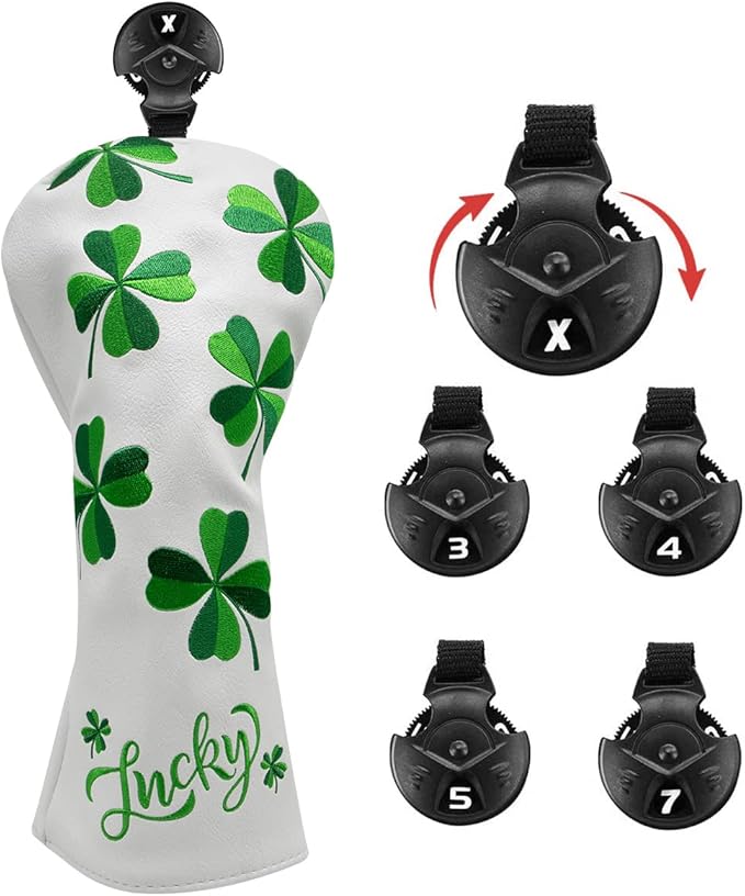 Golf Headcovers Live Lucky Golf Driver Covers Advanced Embroidery Fairway Wood Covers Hybrid Covers Mallet Blade Putter Head Covers Premium Leather Shamrock Golf Club Covers