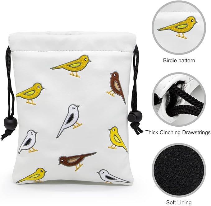 Golf Valuables Pouch, Leather Golf Tee Pouch with Drawstring Closure Golf Ball Tee Handbag Portable Golf Accessories