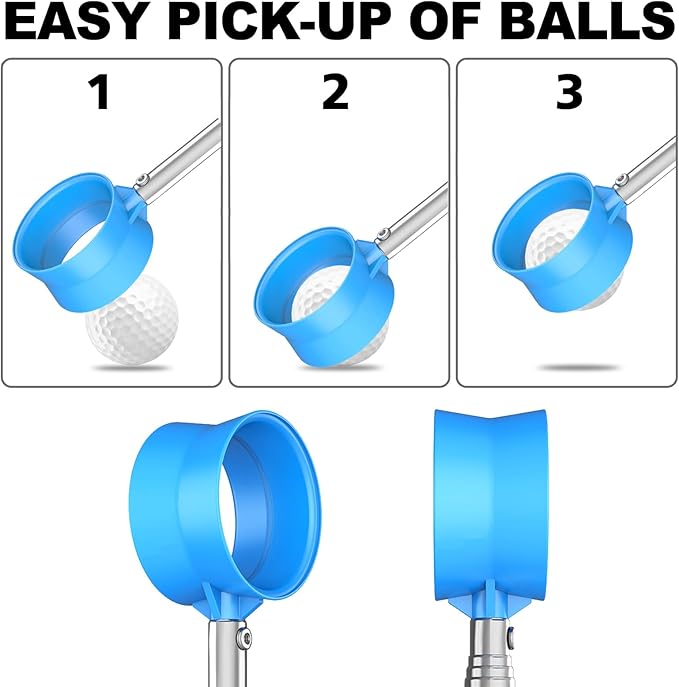 JKL 9Ft/12Ft Golf Ball Retriever for Water Telescopic, Stainless Steel Shaft, High Durability Double-Sided Ball Picker Upper Grabber, Golf Gifts for Golfers