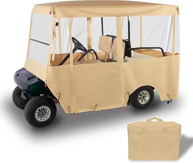 Tecoom Golf Cart Enclosure 2/4/6 Passenger, Golf Rain Cover 600D Waterproof Snowproof, Door Zippers, Clear Windows and Windproof Hooks, Universal Fit for EZGO, Yamaha, Club Car