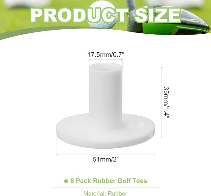 PATIKIL Rubber Golf Tee, 8 Pack 1.4 Inch Golf Practice Tees Training Driving Range Tee Stable Golf Ball Holder for Outdoor Indoor Hitting Mat Golf Mat, White