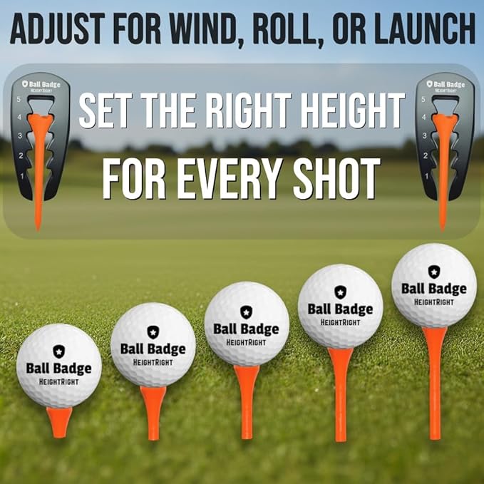 Ball Badge HeightRight Adjustable Golf Tee Height Tool – Precision Tee Height Setter for Consistent Swings, Durable Aluminum Design, Easy-to-Use Golf Training Aid