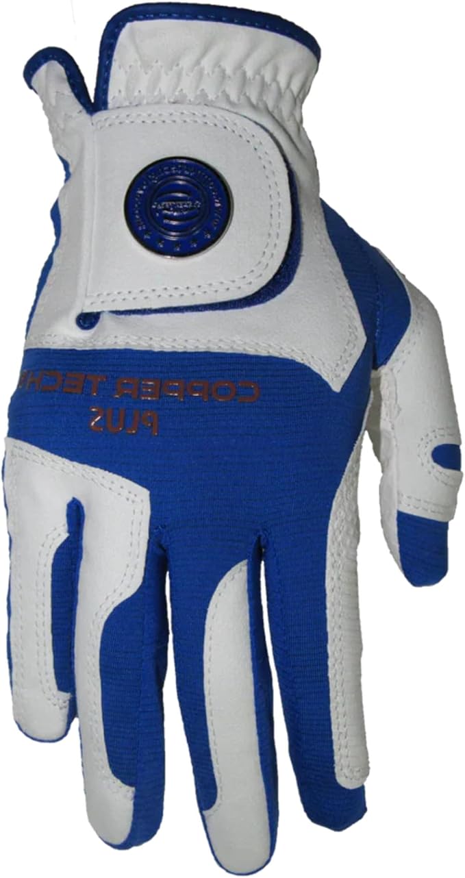 Men’s Golf Glove – White/Royal Blue – Copper Infused Compression for Arthritis Relief, Non-Slip Silicone Grip – USGA Approved
