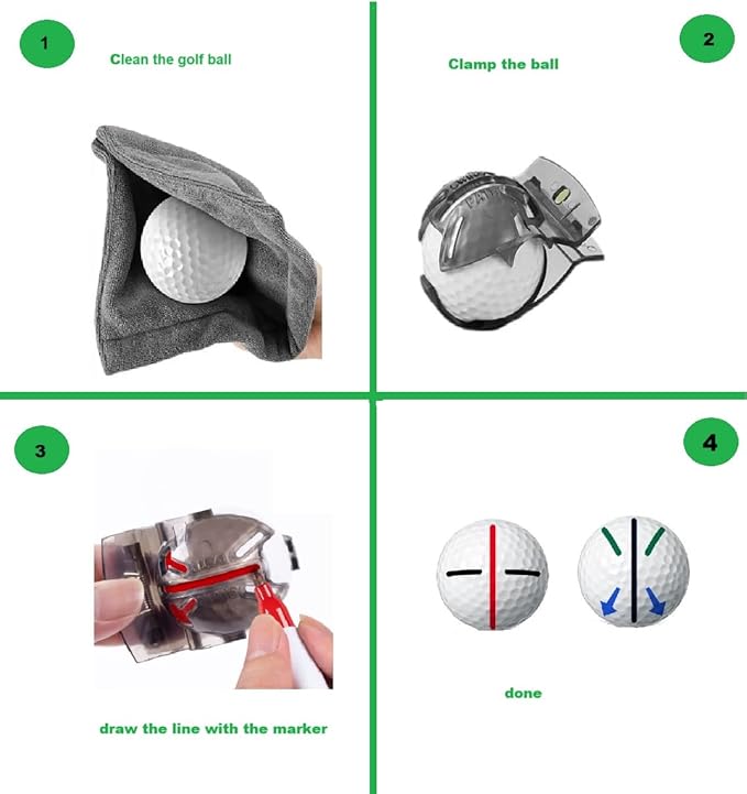 Golf Ball Line Marker Tool, 4pcs Golf Ball Marker Stencil with 4 Colors Golf Ball Markers, Golf Ball Alignment Drawing Tool with a Organizer Case