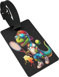Tyrannosaurus Rex Playing Tennis Luggage Tag Suitcase Identify Labels Personalized Travel Bag Tag 2.5X4.1Inch