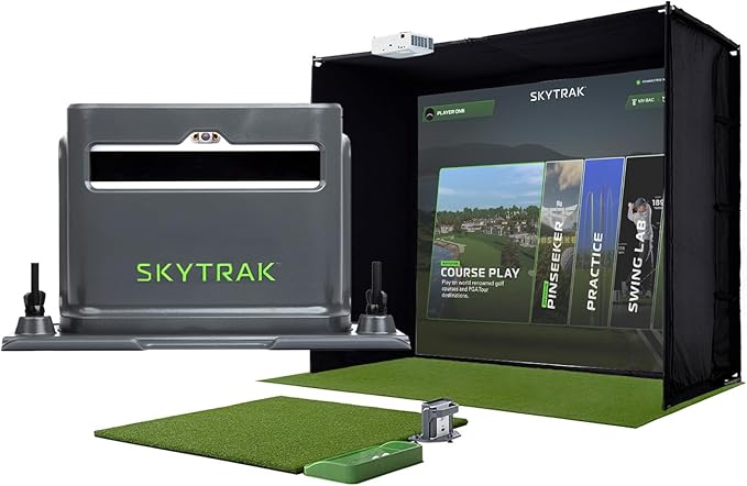 SkyTrak ST+ Golf Simulator – Ultimate Studio Package | Home Golf Simulator with Launch Monitor, Mat, Net & Screen