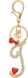 Gold Plated Alphabet Initial Letter Keyring Keychain for Women Girls Crystal Key Chains for Wallet Backpack Bag Charm