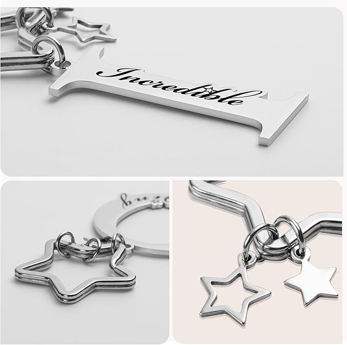 Qunrwe Stainless Steel Initial Letter A-Z Keychain,Inspirational Gifts for Women Men Friends Daughter Son Sister Dad Mom