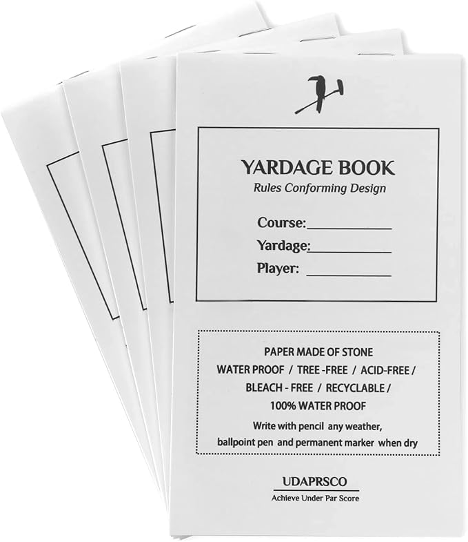 Golf Yardage Book 4-Pack – Waterproof Stone Paper Notebook for Tournament Play, 4"x6.5" Blank Course Map Journal, Fits All Holders – Eco-Friendly, Tear-Resistant, Not Pre-Printed