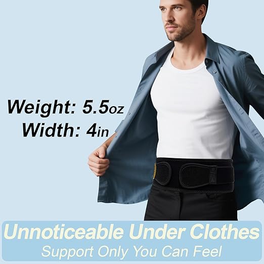Thin & Lightweight Back Brace for Lower Back Pain Relief – Slim, Breathable Back Support Brace for Sciatica, Herniated Disc – Adjustable Lumbar Support Belt for Men & Women, All Day Comfort