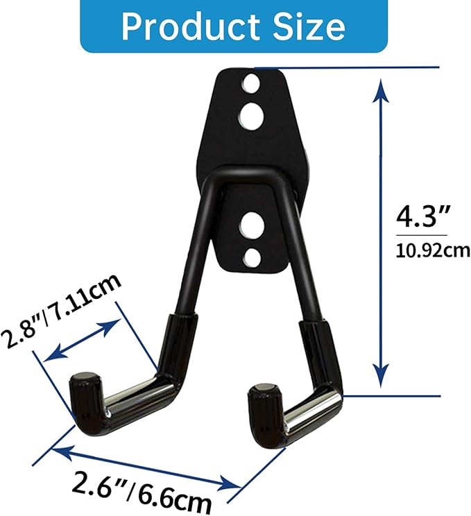 2 Pack Garage Storage Utility Hooks，Garage Garden Tool Organizer，Steel Wall Mount Hooks, Garden Small U Hooks (Black)