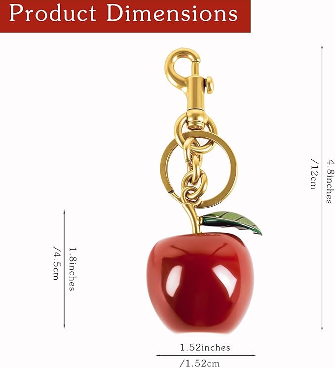 Cherry Bag Charm for Handbag, Big-Apple Strawberry Fruit Bag Charm Cherry Car Accessories KeyChain