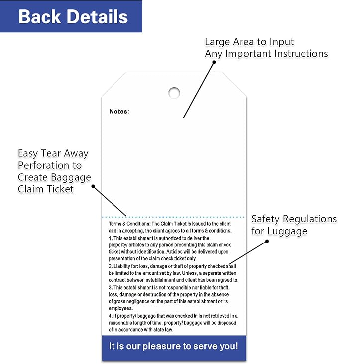 500 Baggage Claim Check Tags with Transfer Tape on Back, Hotel Luggage ID Tags Luggage Tag Bulk with White String, Baggage Identification for Hotel Suitcase Motel Bag