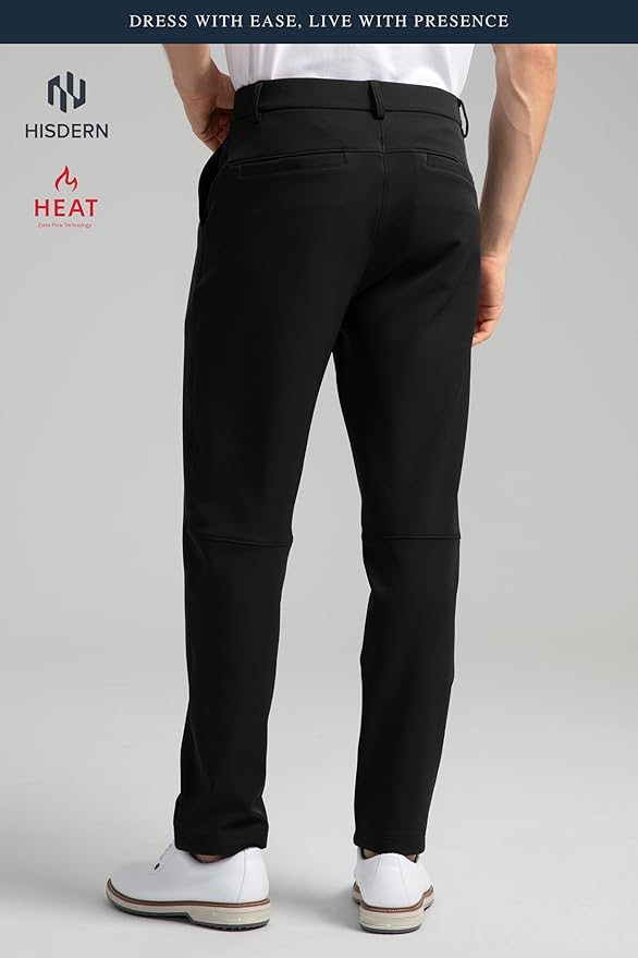HISDERN Heat 701 Men's Thermal Golf Pants Stretch Fleece 30"/32" No Iron Comfy for Winter Business Casual with Pocket