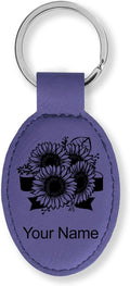 LaserGram Oval Keychain, Sunflowers, Personalized Engraving Included