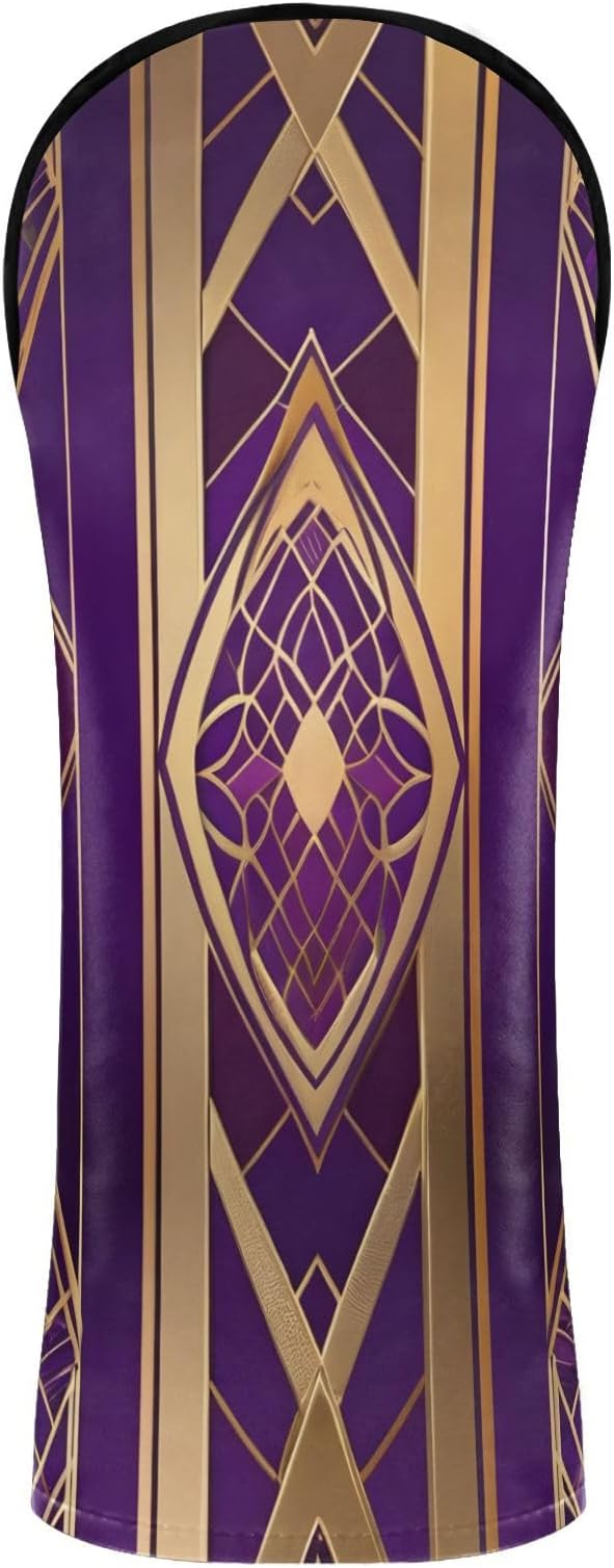 Leather Golf Club Head Covers for Driver/3 5 Wood/Hybird,Velvet,with Label,Purple-Glod