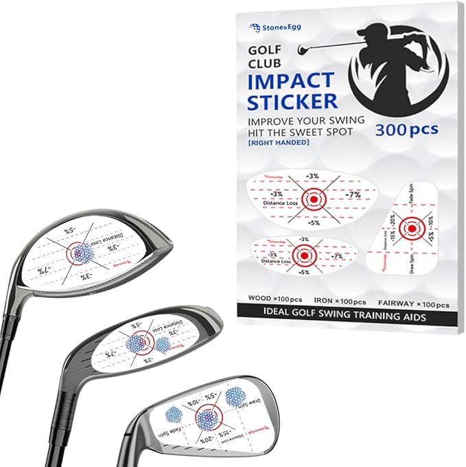 Golf Impact Tape, Self-Teaching Sweet Spot and Consistency Analysis, Golf Club Impact Stickers for Iron, Wood & Fairway Clubs, Non-Residue, Swing Training Aid Impact Labels