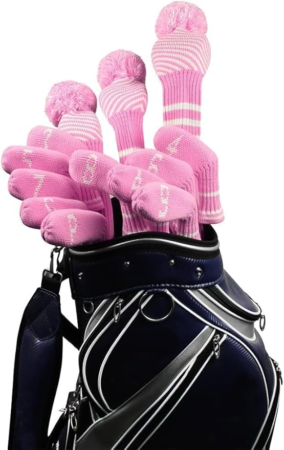 Scott Edward 1/7/10 Pcs Knitted Golf Club Head Covers for Irons Wedge Cuteness and Basically Socks Shape Washable Golf Club Head Protector on Classic Stripes Style，Double Sided Customization