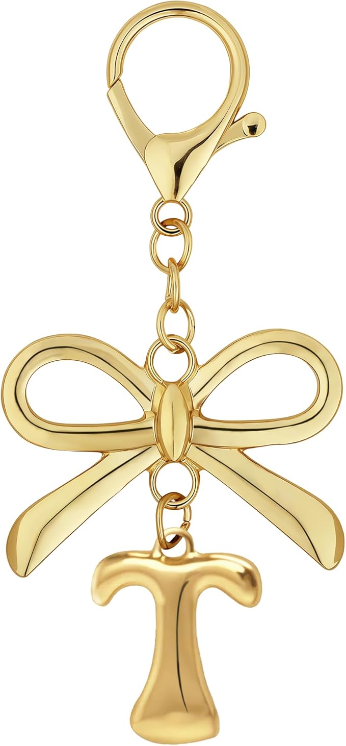 Gold Bubble Heart, Cherry, Bow & More Designs Letter Initial Keychain Bag Charms – Cute Purse Charms for Handbags