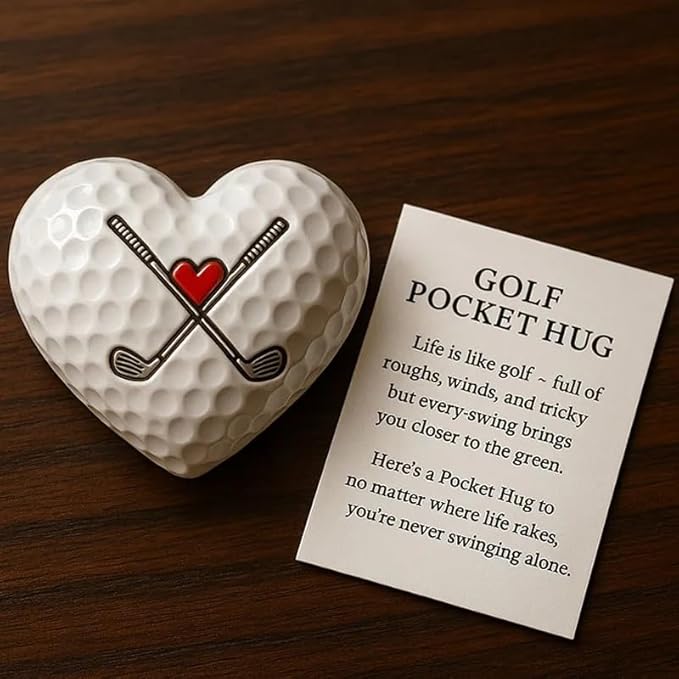 Golf Pocket Hug,Heart - Shaped Golf Ball Decor with Inspirational Card,Motivational Golf Ball Marker, Golf Gift for Men Women Golfers (1pcs)