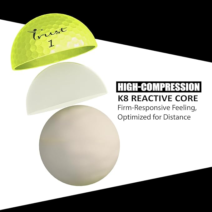 Trust Golf Ball I K8 Bison I Urethane Cover with Reactive Core I 3-Pcs I for Different Swing Speed I 12, 48, or 100 Balls I