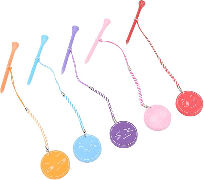 5Pcs 3 1/4 Inch Golf Wooden Tees with Anti Loss Rope Magnetic EVA Foam Multi Color Expression Pattern