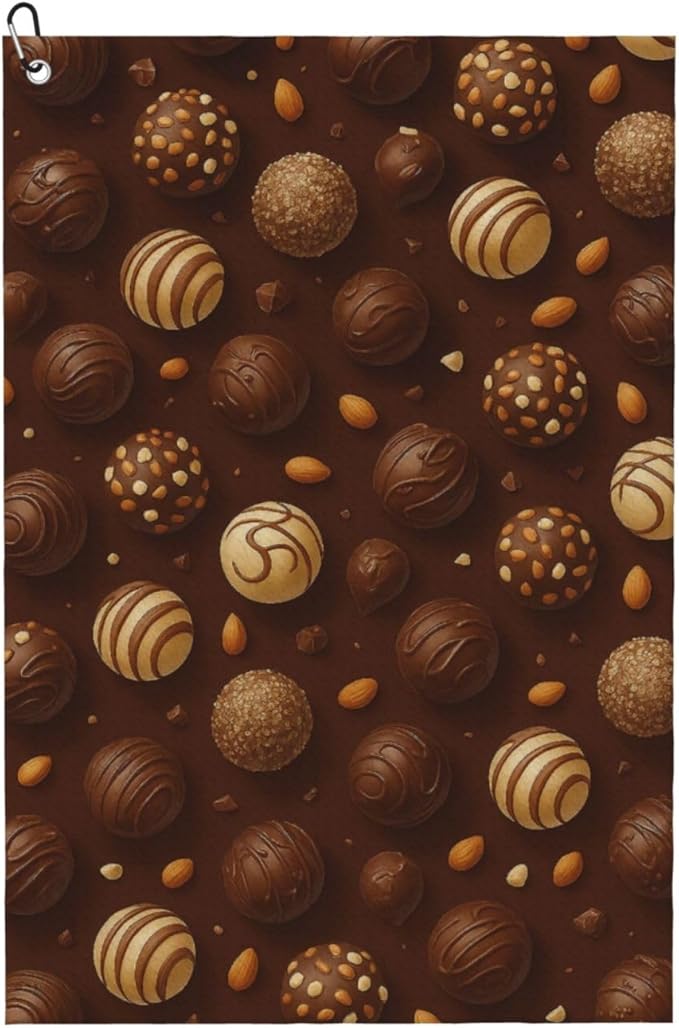 Chocolate & Nuts Golf Towel Waffle Microfiber with Hook Detachable Clip 24x16in
