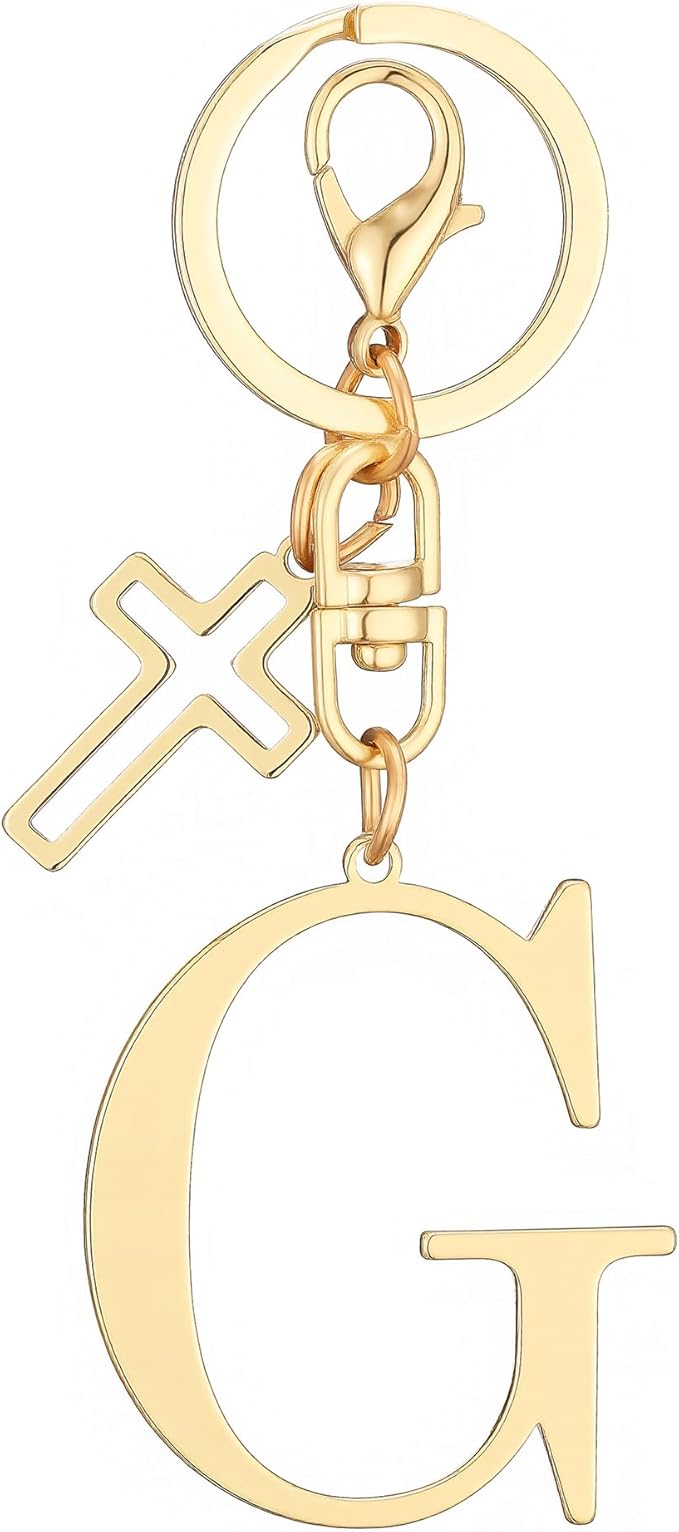 Gold Initial Keychain for Women A-Z Letter Cross Keychains Alphabet Key Chain bag Accessories Gift for Christian