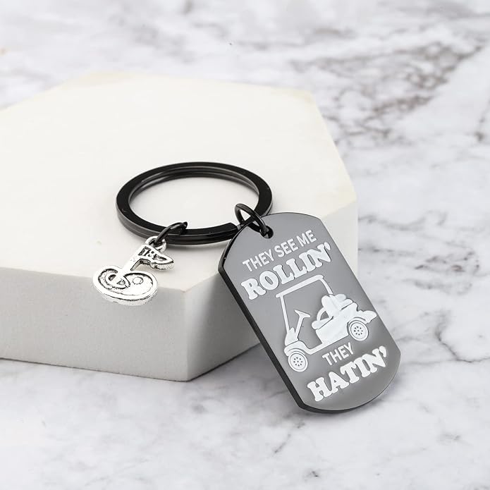 TIIMG They See Me Rollin They Hatin Keychain For Golf Lover Golf Cart Gift Golfer