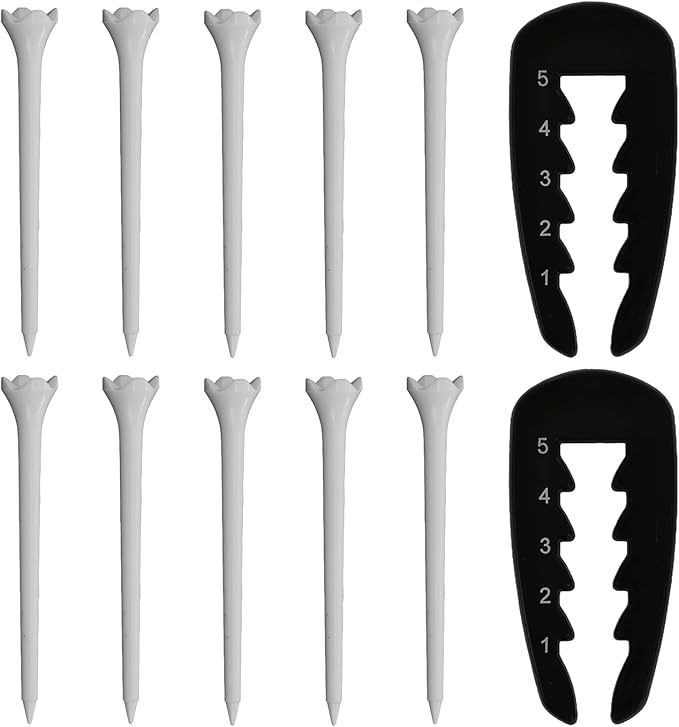 2 Pieces Precision Golf Tee Height Setter, Outdoor Adjustable Golf Tee Height Tool with 10 Pieces Tees, for Consistent and Precise Shots