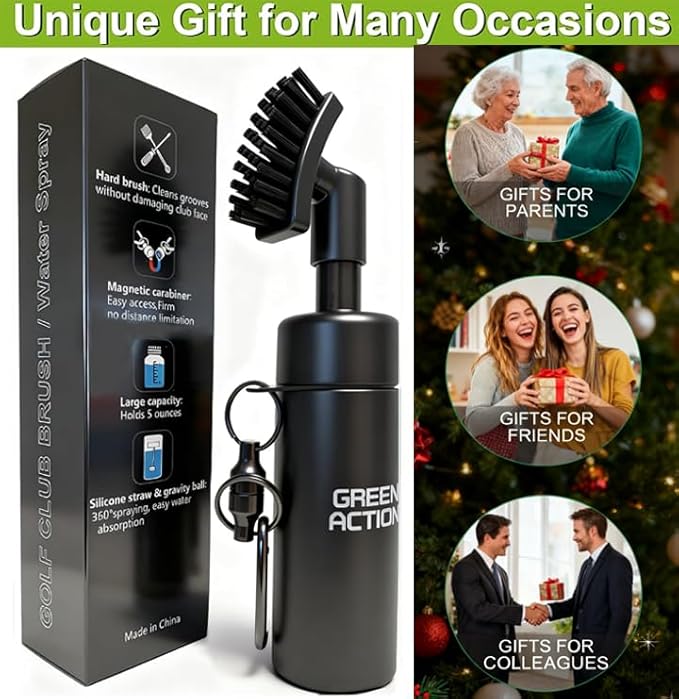 Golf Club Brush with Magnetic Clip & Water Sprayer - 5oz Capacity, Stiff Bristles for Deep Cleaning, Silicone Hose & Gravity Ball for Easy Use on Course