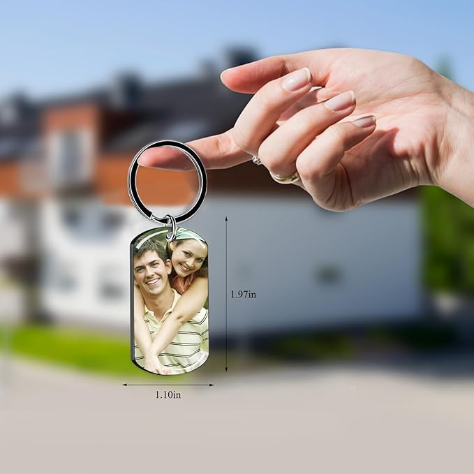 Personalized Custom Keychain with Picture - Double Sided Engraving Photo Text Customized Key Chains for Men Boyfriend