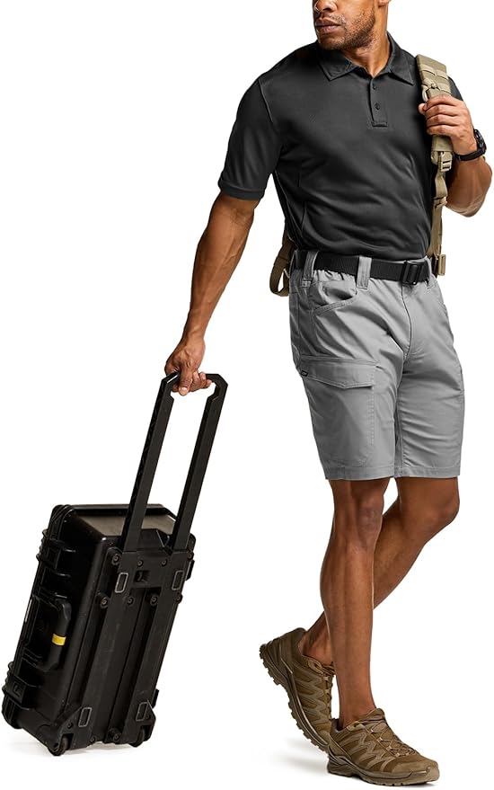 CQR Men's Polo Shirts, Tactical Short Sleeve Golf Performance Shirts, Lightweight Dry Fit UPF 50+ Pique