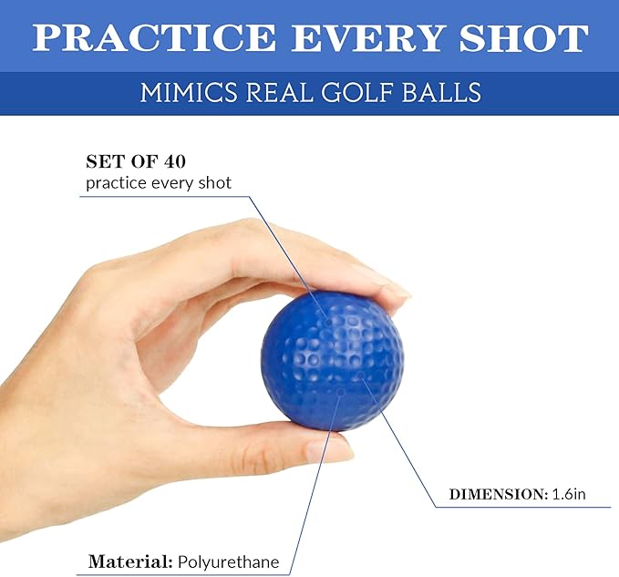 40 Pack Foam Golf Practice Balls - Realistic Feel and Limited Flight Training Balls for Indoor or Outdoor