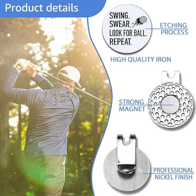Swing Swear Look for Ball Repeat Golf Ball Marker with Magnetic Hat Clip, Funny Golf Accessories Gifts for Men Women, Golf Gifts for Men Woman, Birthday Gifts for Golf Fan, Golf Novelty Gift