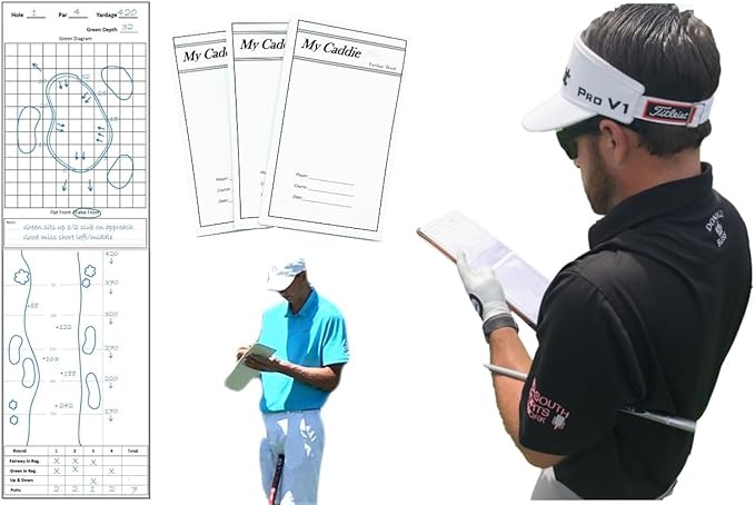 Go To Caddie (DIY) Yardage Book with Stencil – Golf Journal & Log Book – Used by Professionals, Amateurs & Juniors – Golf Notebook Back Pocket, Draw Fairways, Track Stats & Improve Course Management