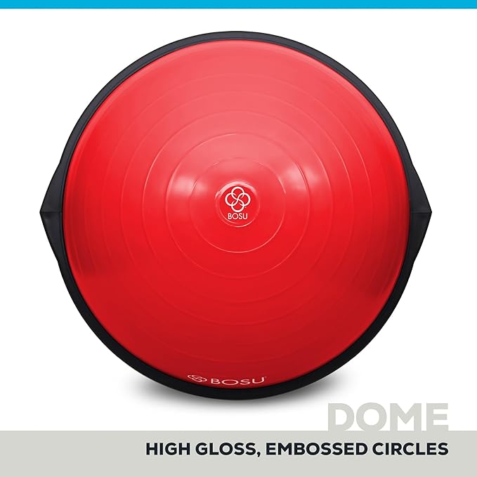 Bosu Balance Ball Exercise Trainer, Home Gym Equipment w/ Guided Workouts & Pump, 26", Blue - Inflatable Fitness Platform for Strength Training, Standing, Balancing, and Core Workout