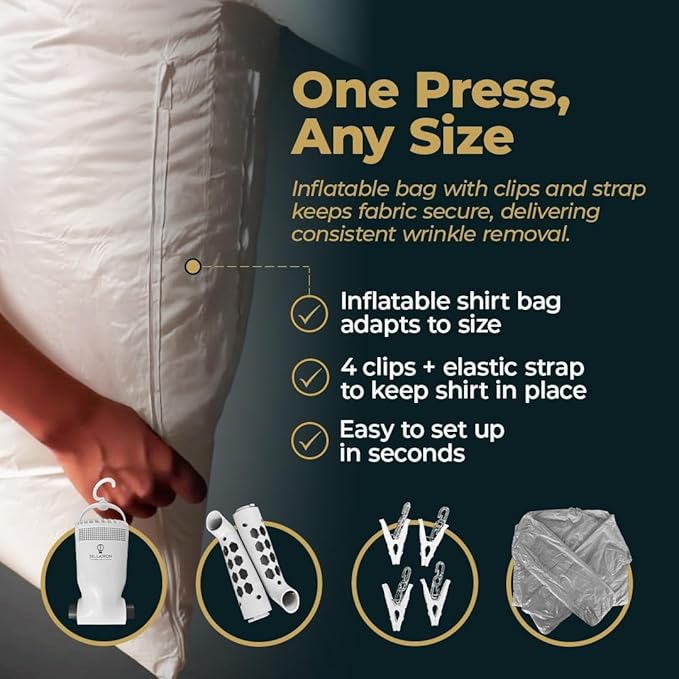 VOYAGE – Portable Travel Shirt Press & Wrinkle Remover - Compact 3-in-1 Hot-Air Iron, Dryer & Garment Refresher - Hands-Free, 120V, Lightweight for Business Travel, Small Spaces & Yachts