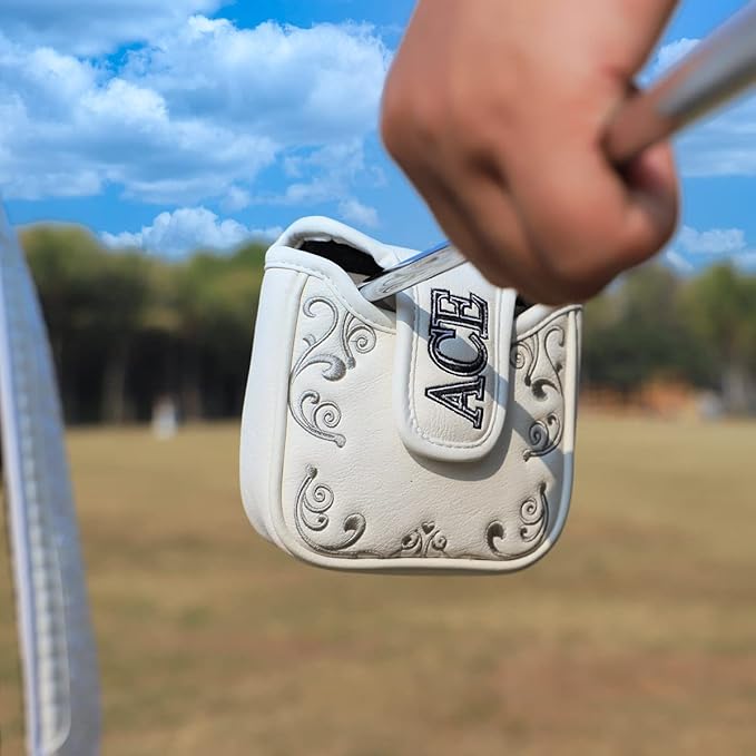 Golf Mallet Putter Cover, Golf Club Cover with Strong Magnetic Closure, PU Leather Waterproof Golf Putter Cover Golf Accessories