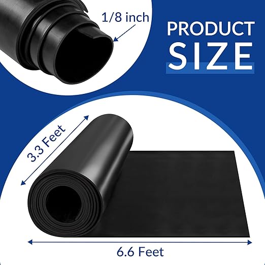 1/8" Thick 80" x 40" Heavy Duty Solid Rubber Sheet, High Temp Silicone Rubber Roll, Waterproof SBR Mat for DIY Pads, Cushioning, Flooring - Black