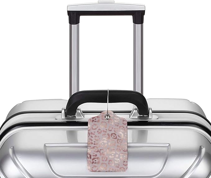 Gold Leopard Print Luggage Tags Set of 2 Leather Stainless Steel Loop Label Tag for Travel Bag Suitcase