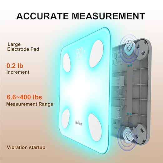 Scale for Body Weight, Digital Weight Scale with Color-Changing, Most Accurate to 0.2lb, Bluetooth Bathroom Scale with Bmi, Body Fat, Muscle Mass, 18 Body Composition Analyzer Sync App, 400 lbs-White